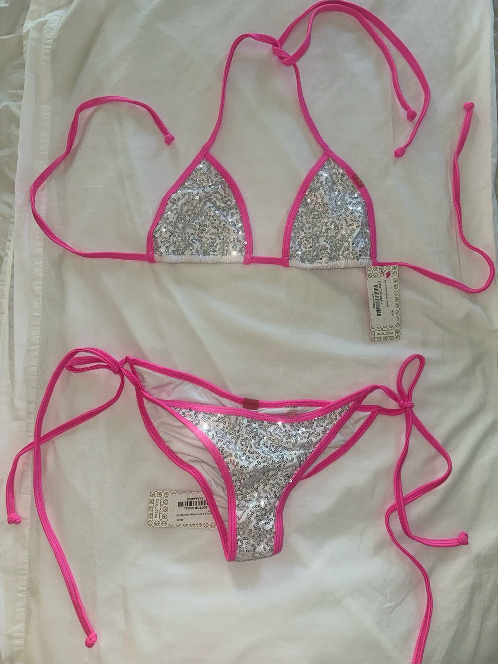 DOLL Vegas Pink & White Sequin Bikini